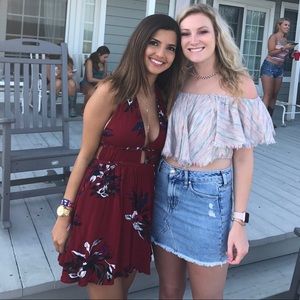 Red floral boutique dress with open back